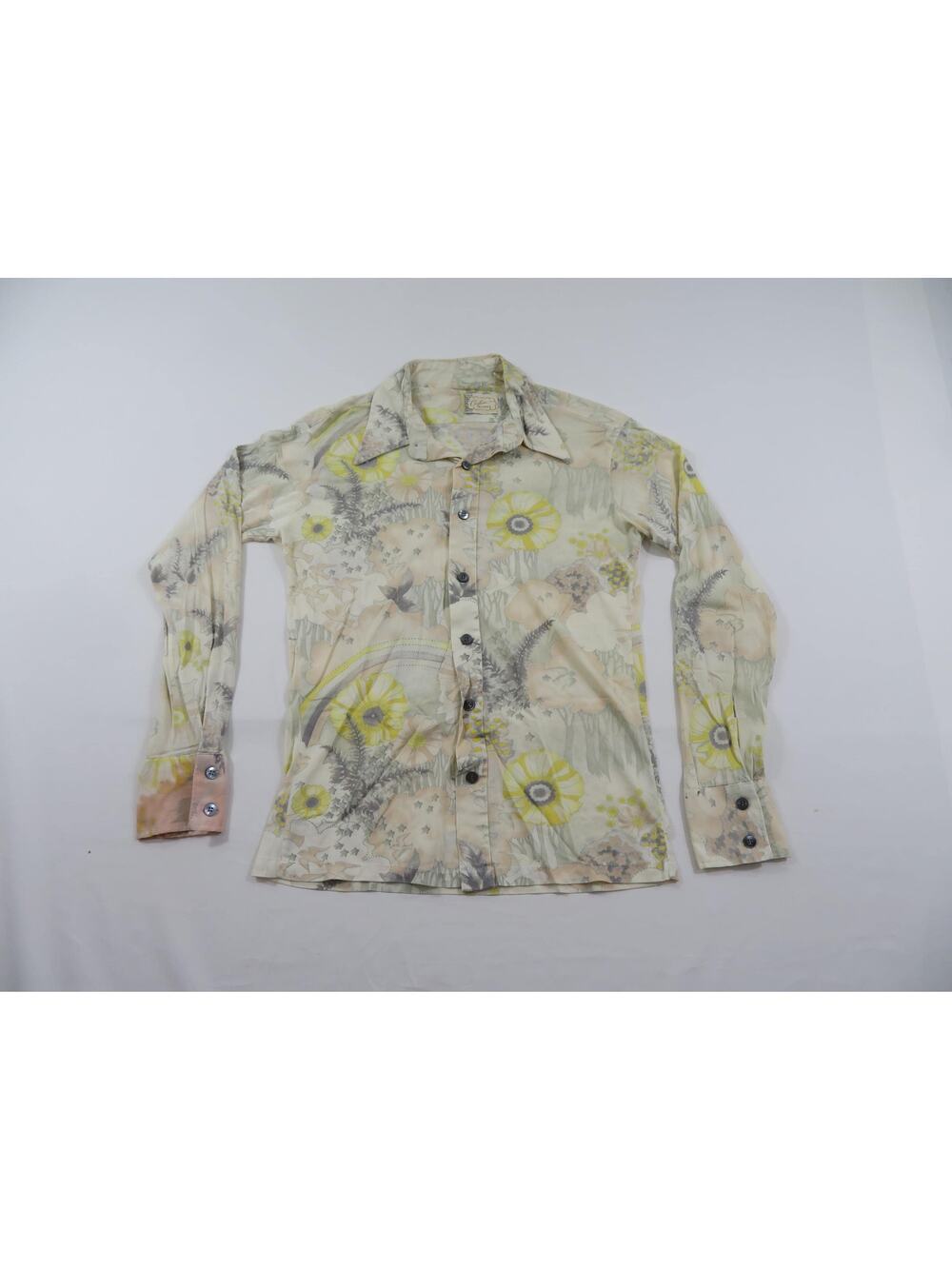 Flower Dove Birds Disco Shirt Custom Tailored Nylon Acetate Sz M 1960s-70s
